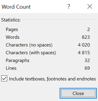 characters with and without spaces word